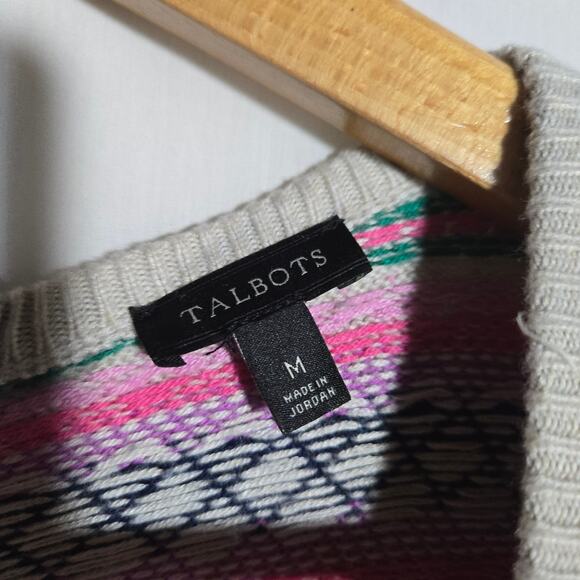 Talbots Fair Isle Medium Zip Back Knit Sweater Striped Nordic Cozy Bright - Picture 3 of 7
